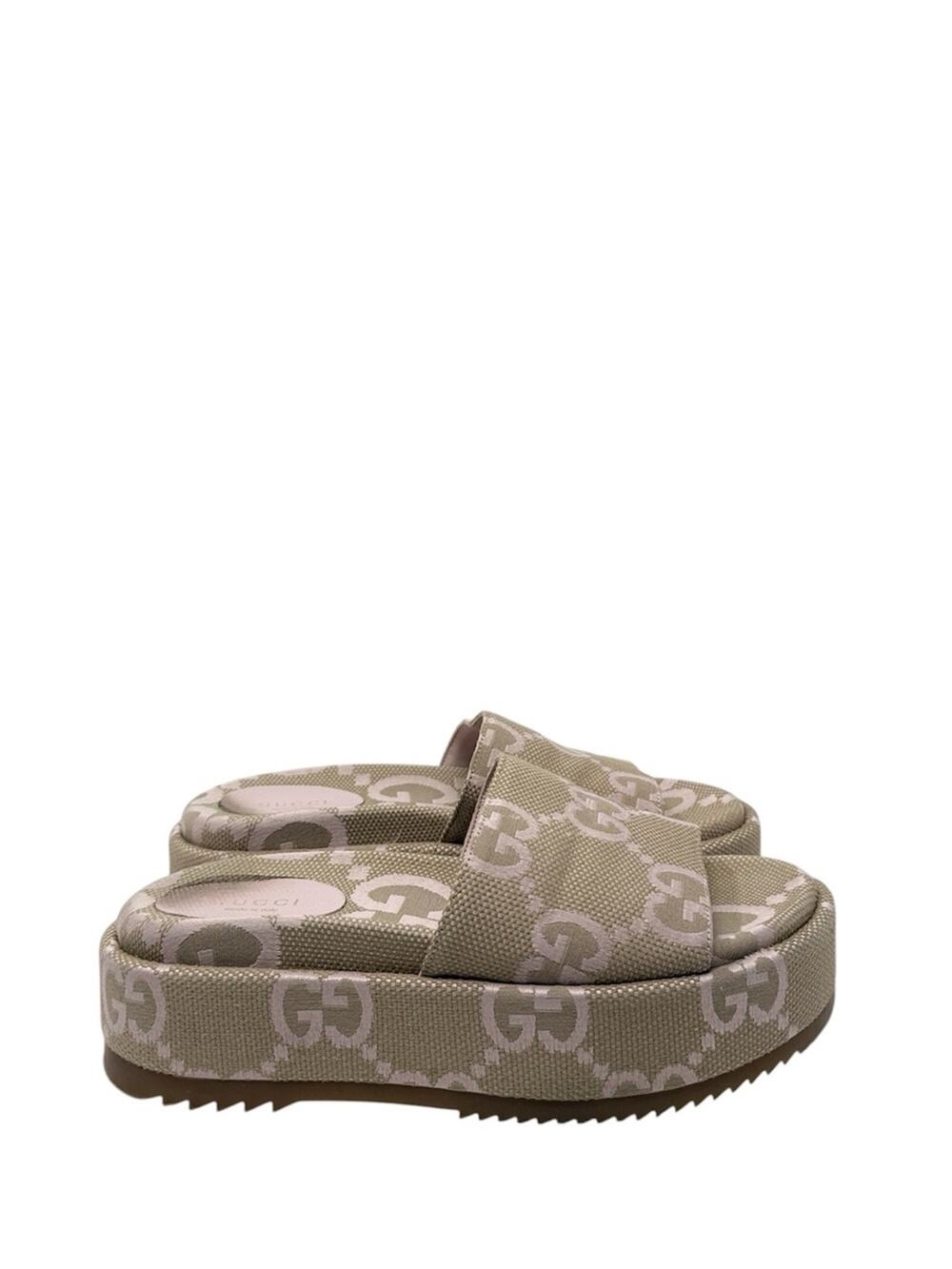 Gucci Angelina Sandals GG Canvas Pink Monogram Jumbo Print Platform Slides 37.5
